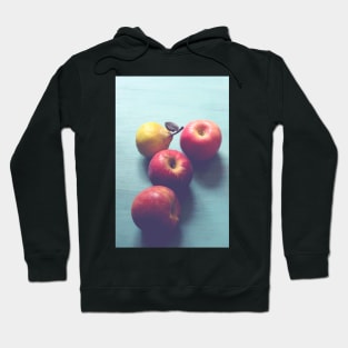 Apples and Pear on Blue Vintage Table Hoodie